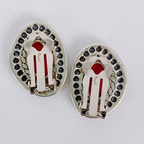 Carolyn Pollack Relios 925 Sterling Red Jasper Clip On Earrings Y2K Southwest - Picture 12 of 12